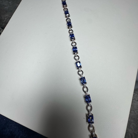 ADI 925 Sterling Silver Gold Overlay Tennis Bracelet Thailand 11 blue stones 🧊 - Picture 9 of 16